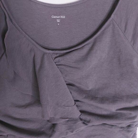 Garnet Hill Grey Knit Piazza Cap Sleeve Ruffle Ruched Dress Small - Picture 4 of 9